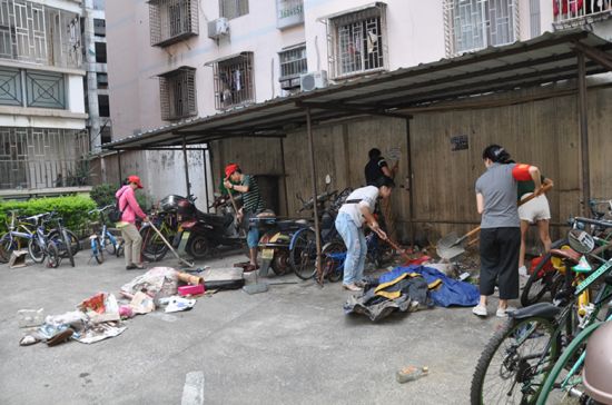 桂林市临桂区团委到无物业小区开展卫生整治助