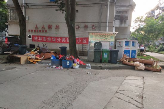 广西师范大学“小羽毛”团队走进桂林市各居民小区对垃圾分类进行调查